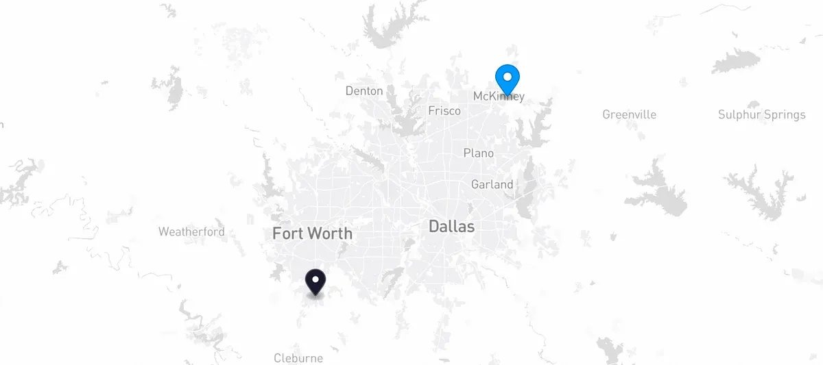 Map showing Collin County and the Lone Star Pet Services facility in Burleson, Texas
