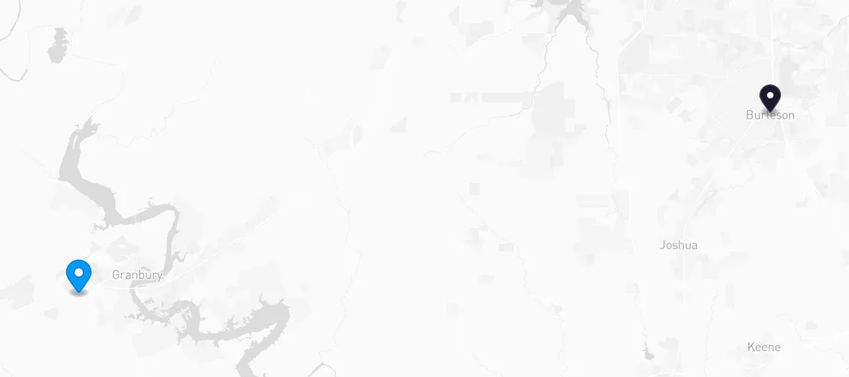 Map showing Hood County and the Lone Star Pet Services facility in Burleson, Texas