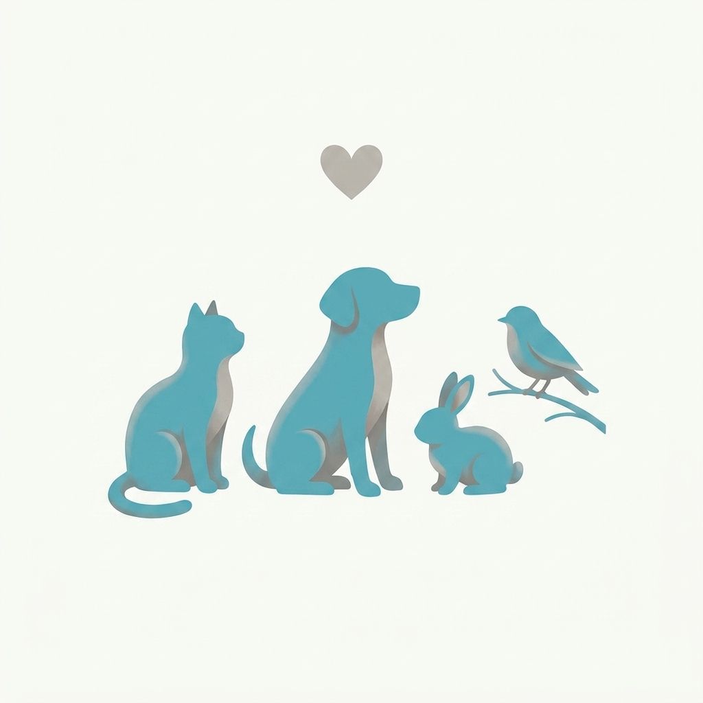 Silhouettes douces de chien, chat, lapin et oiseau
