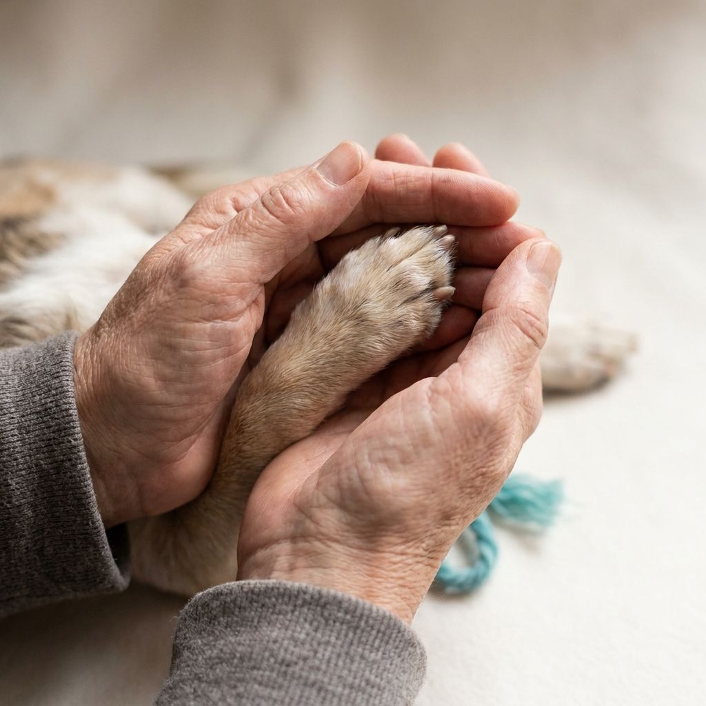 Mains tenant délicatement la patte d’un animal